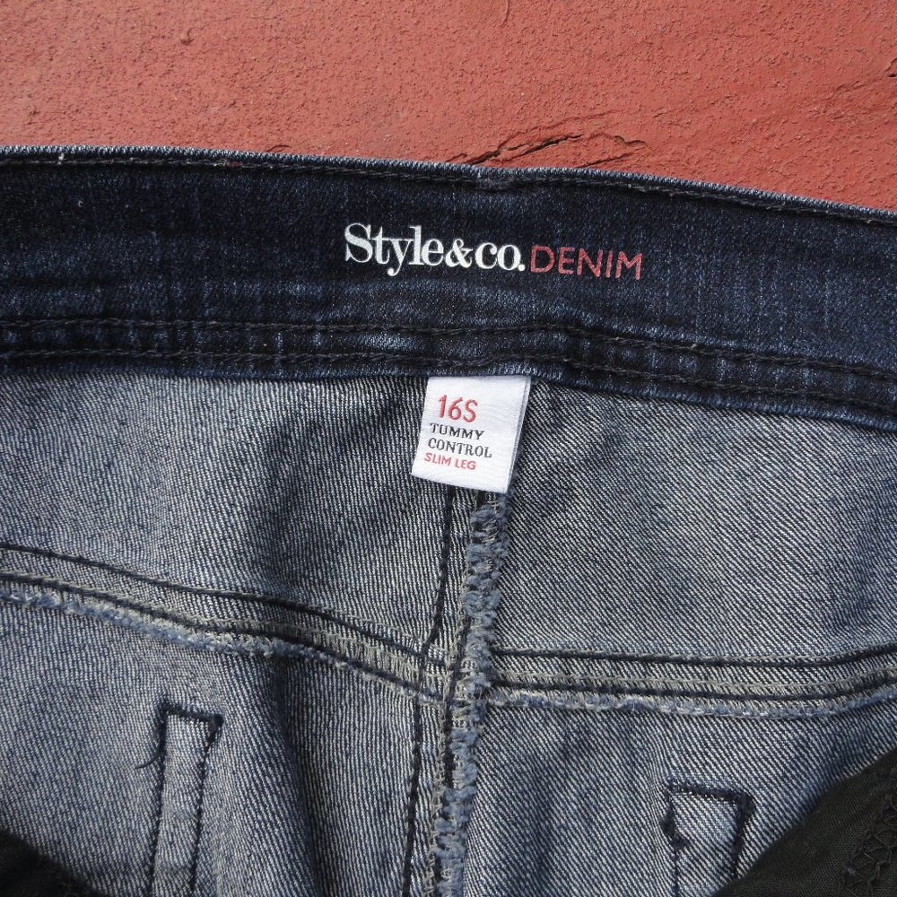 Style & Co Denim Blue Jean Tummy Control 16S~nice~gently worn. - Picture 3 of 5